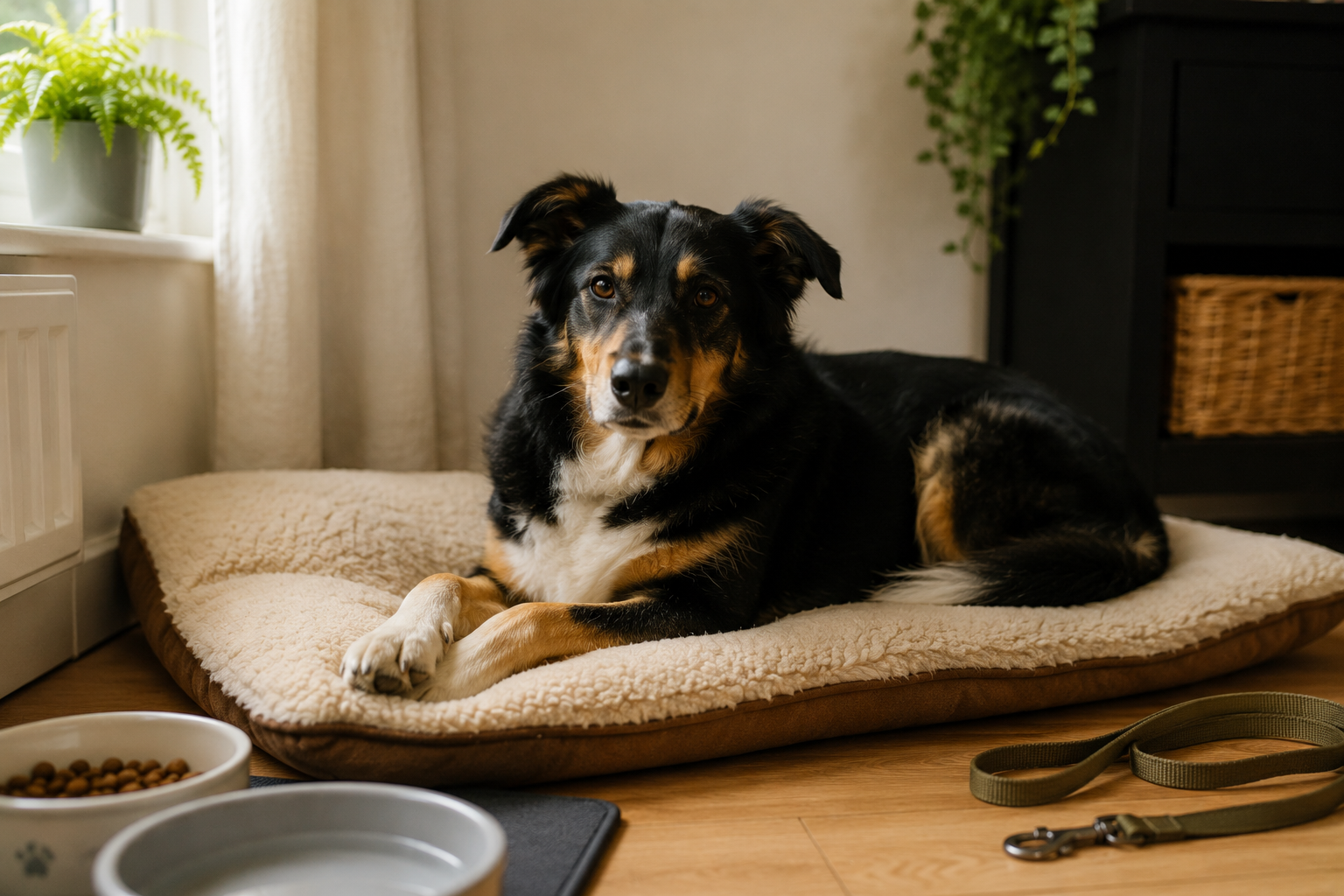 Dog boarding in Dundalk with a calm dog resting in a home environment